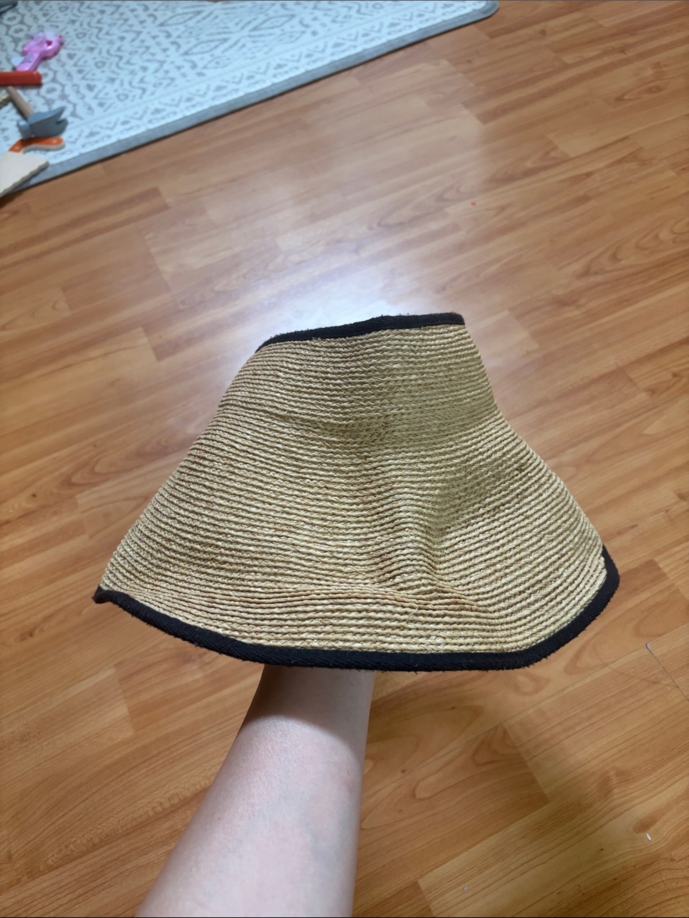 Helen Kaminski Tan Straw Visor with Black Trim
